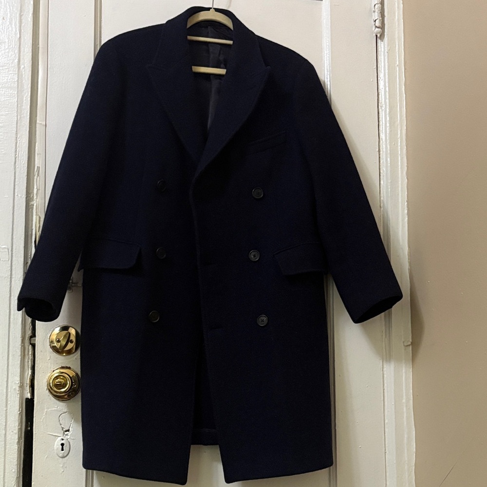 Brooks Brothers Dark BlueDouble-Breasted Men's Long Topcoat Size 40R - Picture 3 of 13